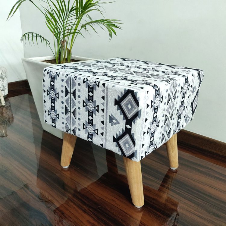 BIGMO Luxury Contemporary Finish Home Utility Padded Stool/ Ottoman Square-(Natural Finish)