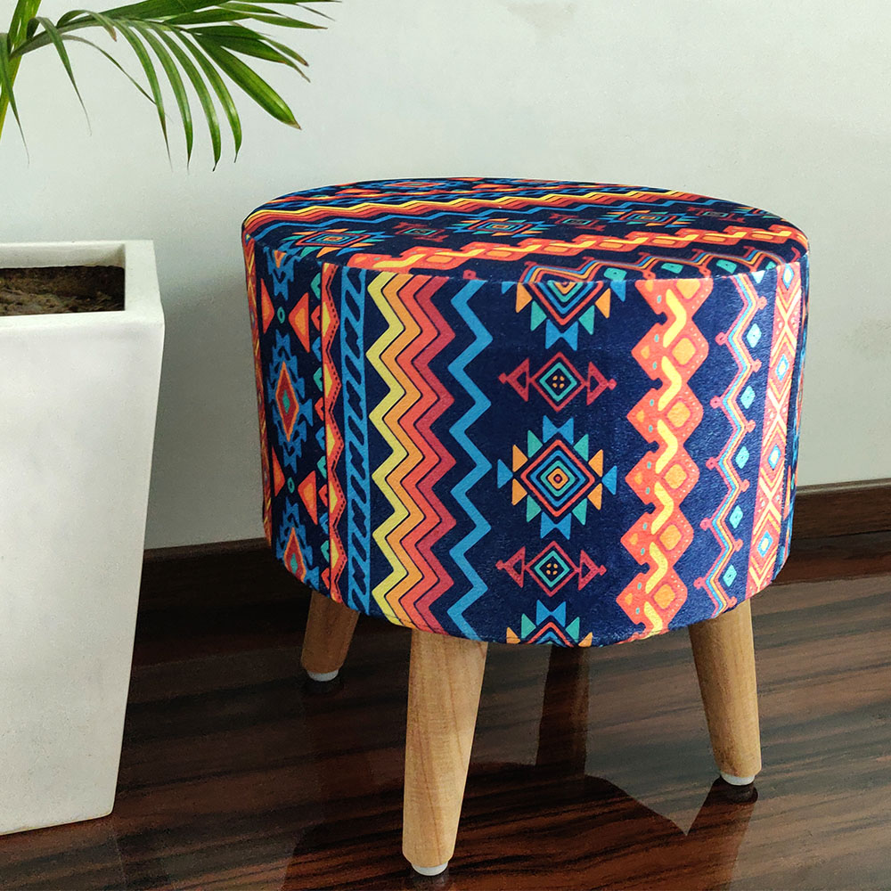 BIGMO Southwestern Home Utility Padded Stool/ Ottoman (4 Legs-Added Stability-Natural Finish)