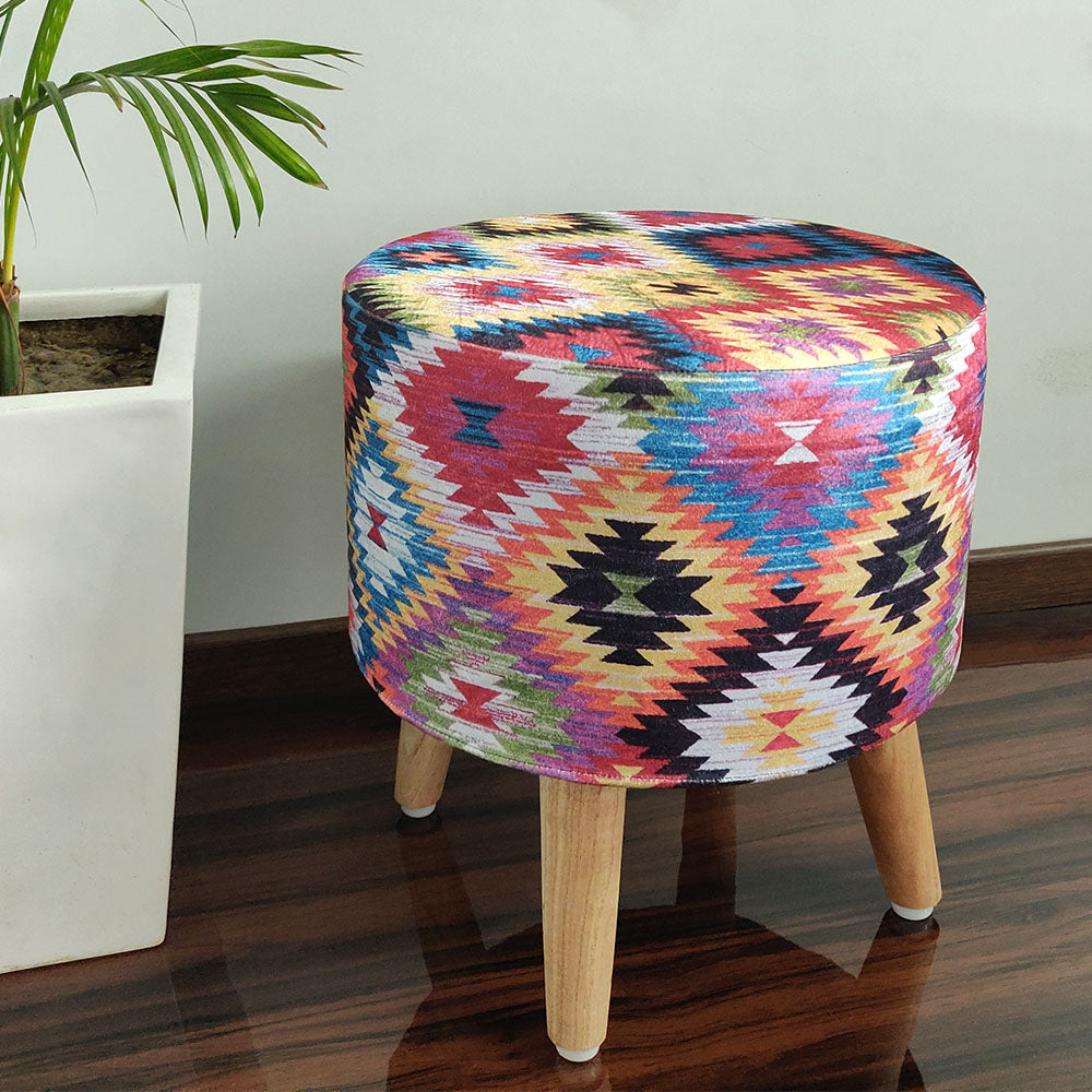BIGMO Southwestern Home Utility Padded Stool/ Ottoman (4 Legs-Added Stability-Natural Finish)