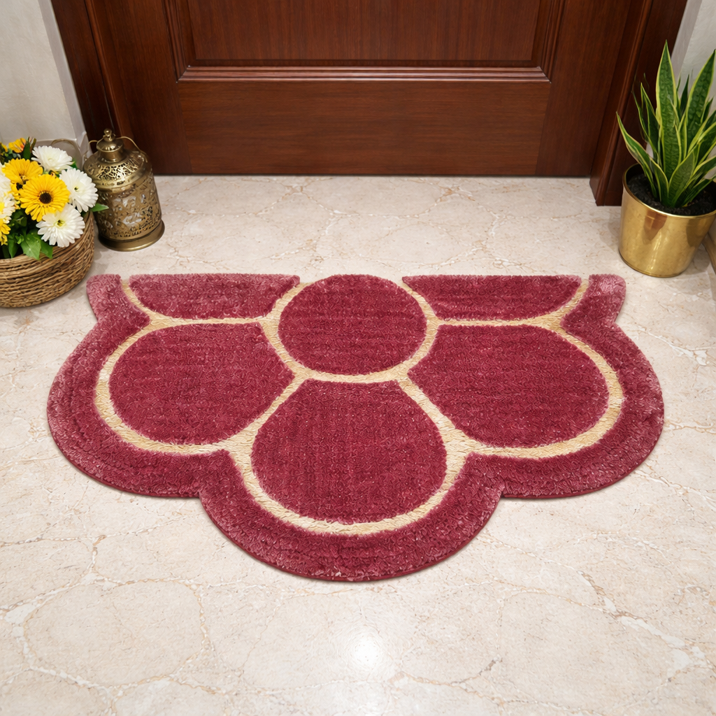 Avioni Divine Collection | Luxury Golden/Silver Touch Blush Pink Tufted Rug In Beautiful Flower Soft And Plush Handmade Door Mats | 25mm thick | BathMats -45x75 cms