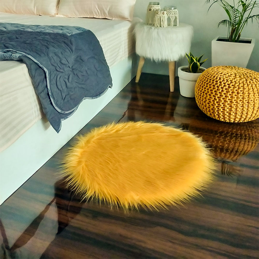 Shaggy Carpet – Premium Long Faux Fur – 75 cm Round – Avioni Carpets- Brown Colour