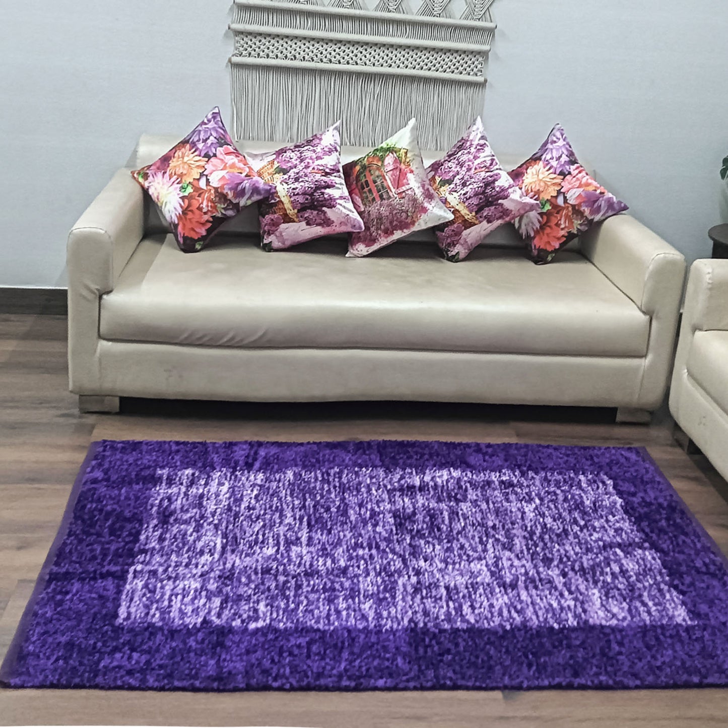 Avioni Handloom Cut Shuttle Rugs by Master Artisans | Soft Touch | Home Washable | Border Design in Purple and White | Reversible - 3 feet x 5 feet (~90 cm x 150 cm)