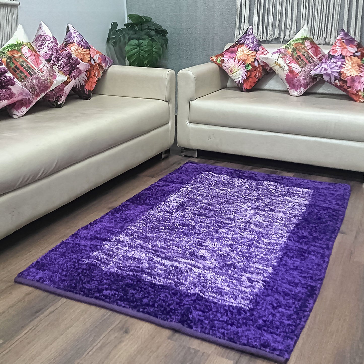 Avioni Handloom Cut Shuttle Rugs by Master Artisans | Soft Touch | Home Washable | Border Design in Purple and White | Reversible - 3 feet x 5 feet (~90 cm x 150 cm)