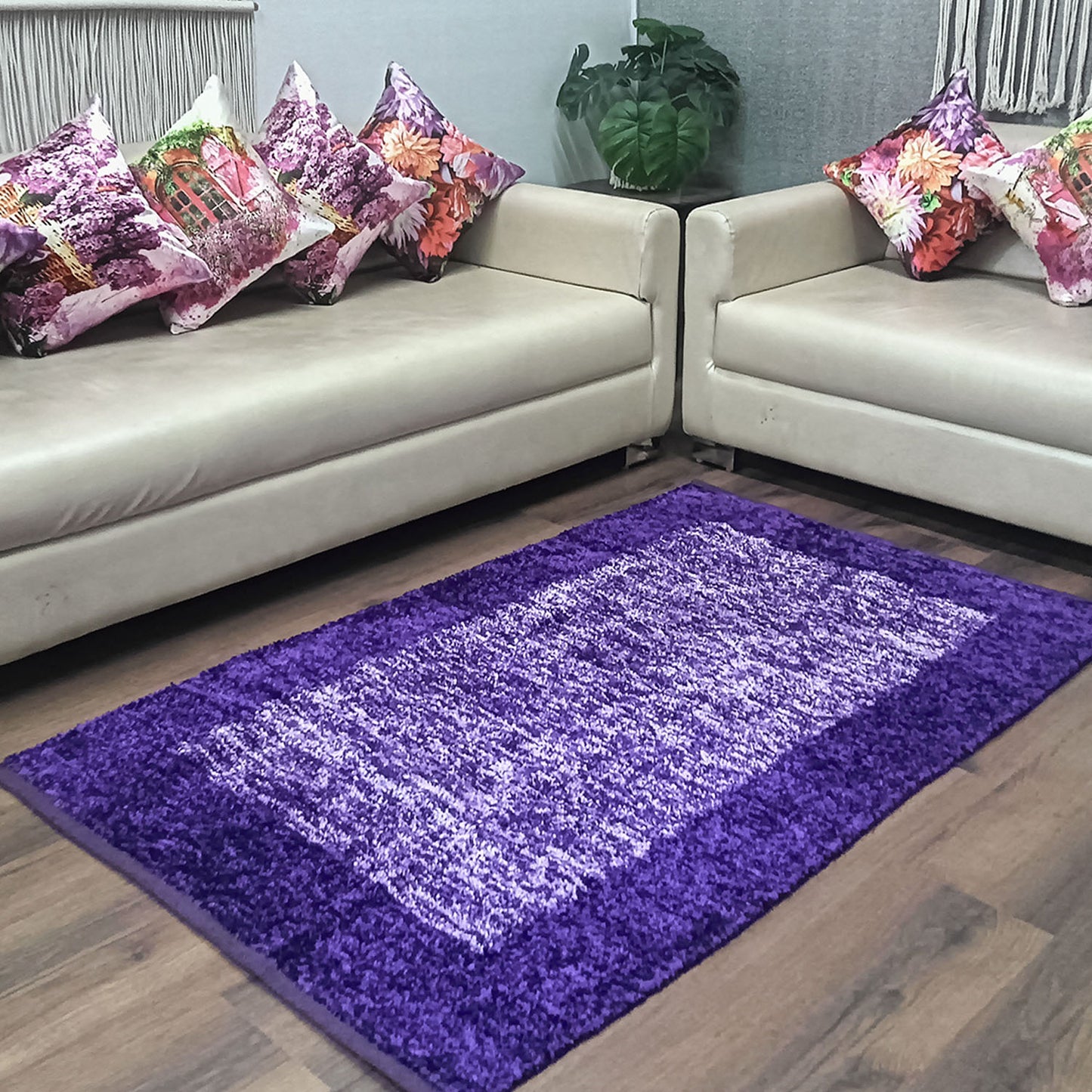 Avioni Handloom Cut Shuttle Rugs by Master Artisans | Soft Touch | Home Washable | Border Design in Purple and White | Reversible - 3 feet x 5 feet (90 cm x 150 cm)