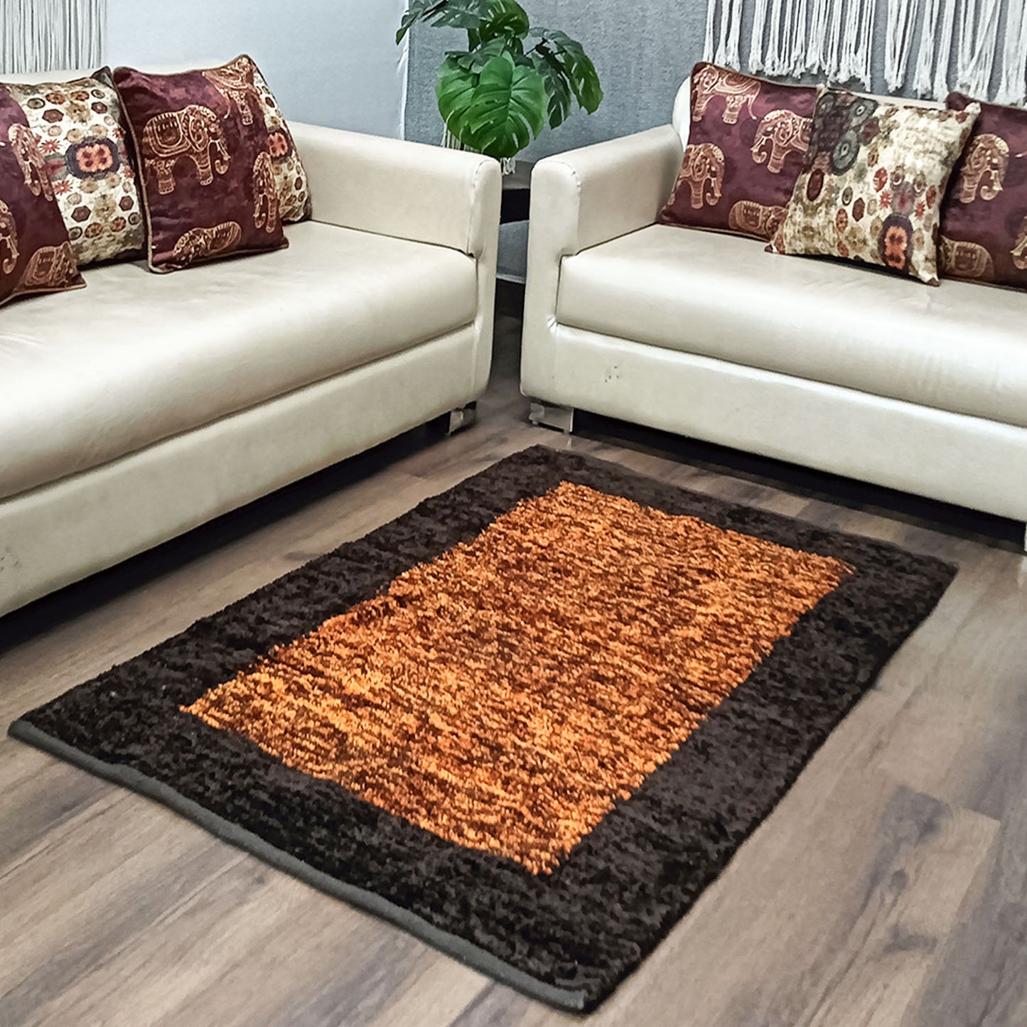 Avioni Handloom Cut Shuttle Rugs | Master Artisans Work | Feather like Luxurious Silk Soft Touch | Home Washable | Coffee and Gold Yellow | Reversible