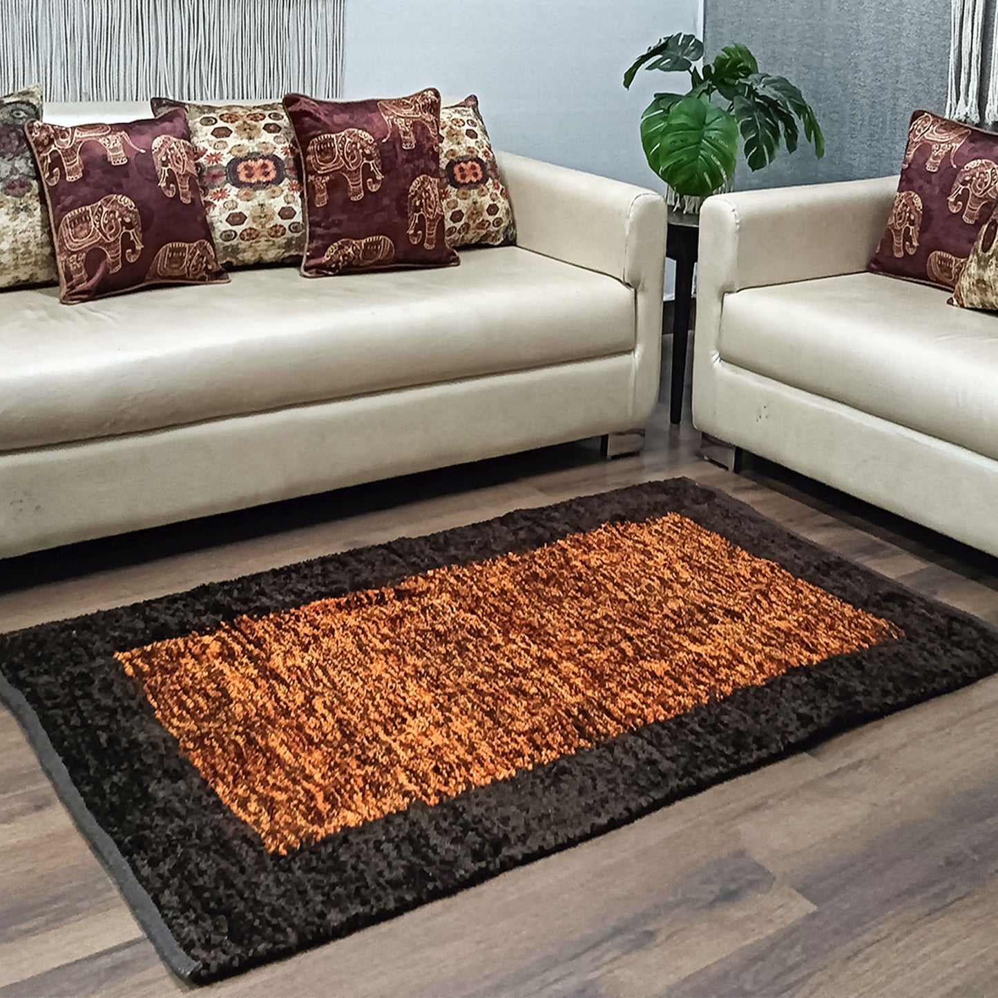 Avioni Handloom Cut Shuttle Rugs | Master Artisans Work | Feather like Luxurious Silk Soft Touch | Home Washable | Coffee and Gold Yellow | Reversible