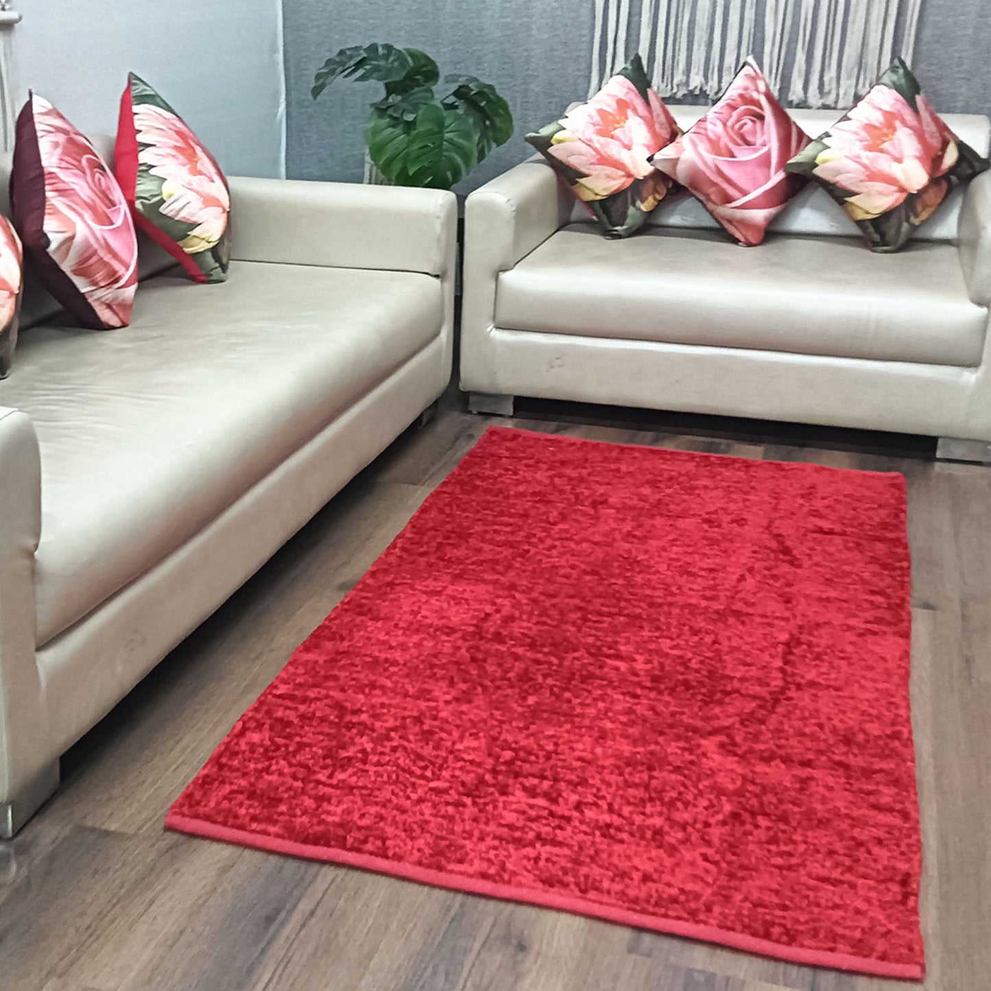 Avioni Handloom Cut Shuttle Rugs by Master Artisans | Soft Touch | Home Washable | Red | Reversible - 3 feet x 5 feet (~90 cm x 150 cm)