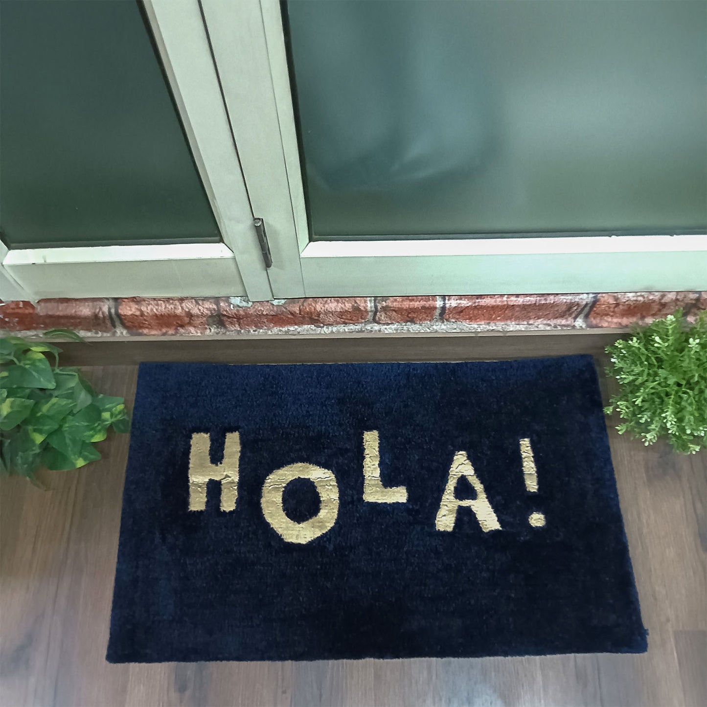 Avioni Divine Collection | Navy Blue Luxury Golden Touch Tufted Rug In "HOLA" (Spanish Greeting) Soft And Plush Handmade Door Mats |~25mm thick | BathMats -45x75 Cms