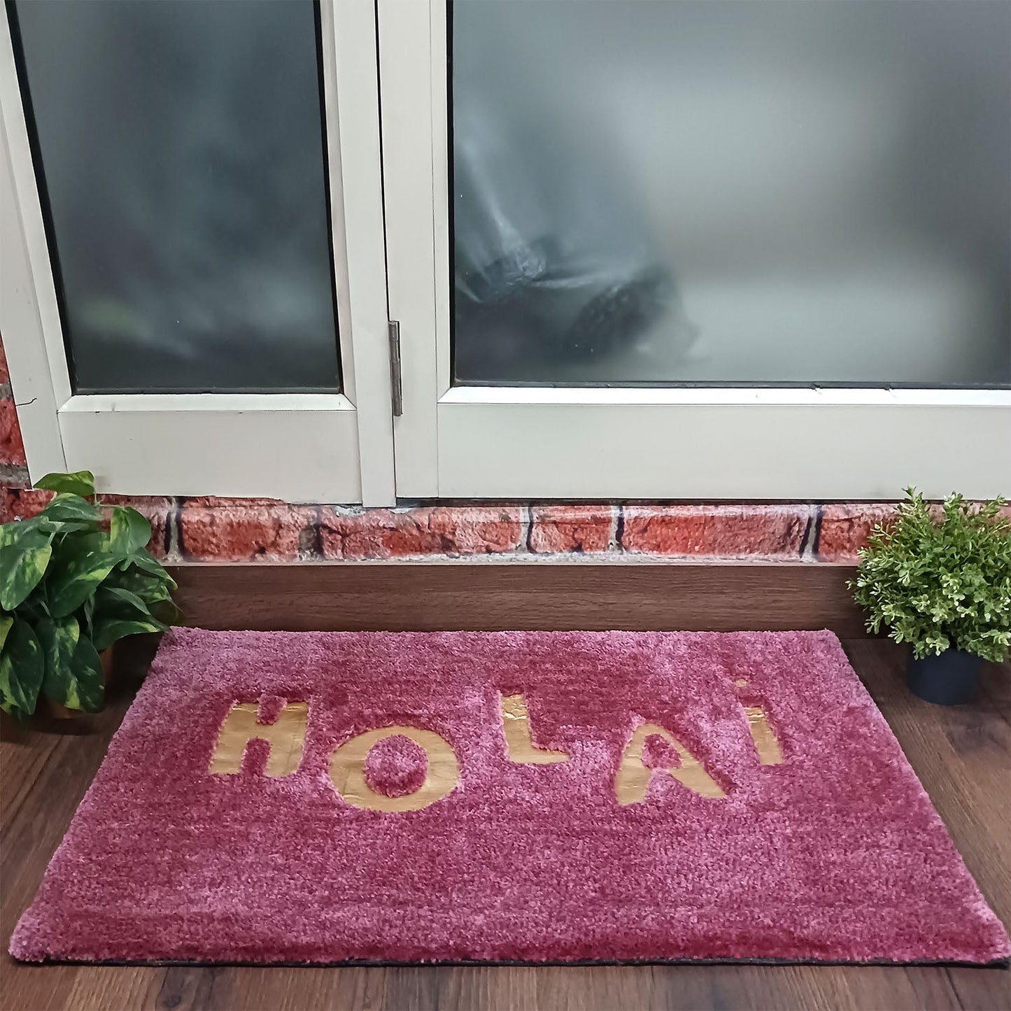 Avioni Divine Collection | Blush Pink Luxury Golden Touch Tufted Rug In "HOLA" (Spanish Greeting) Soft And Plush Handmade Door Mats |~25mm thick | BathMats -45x75 Cms