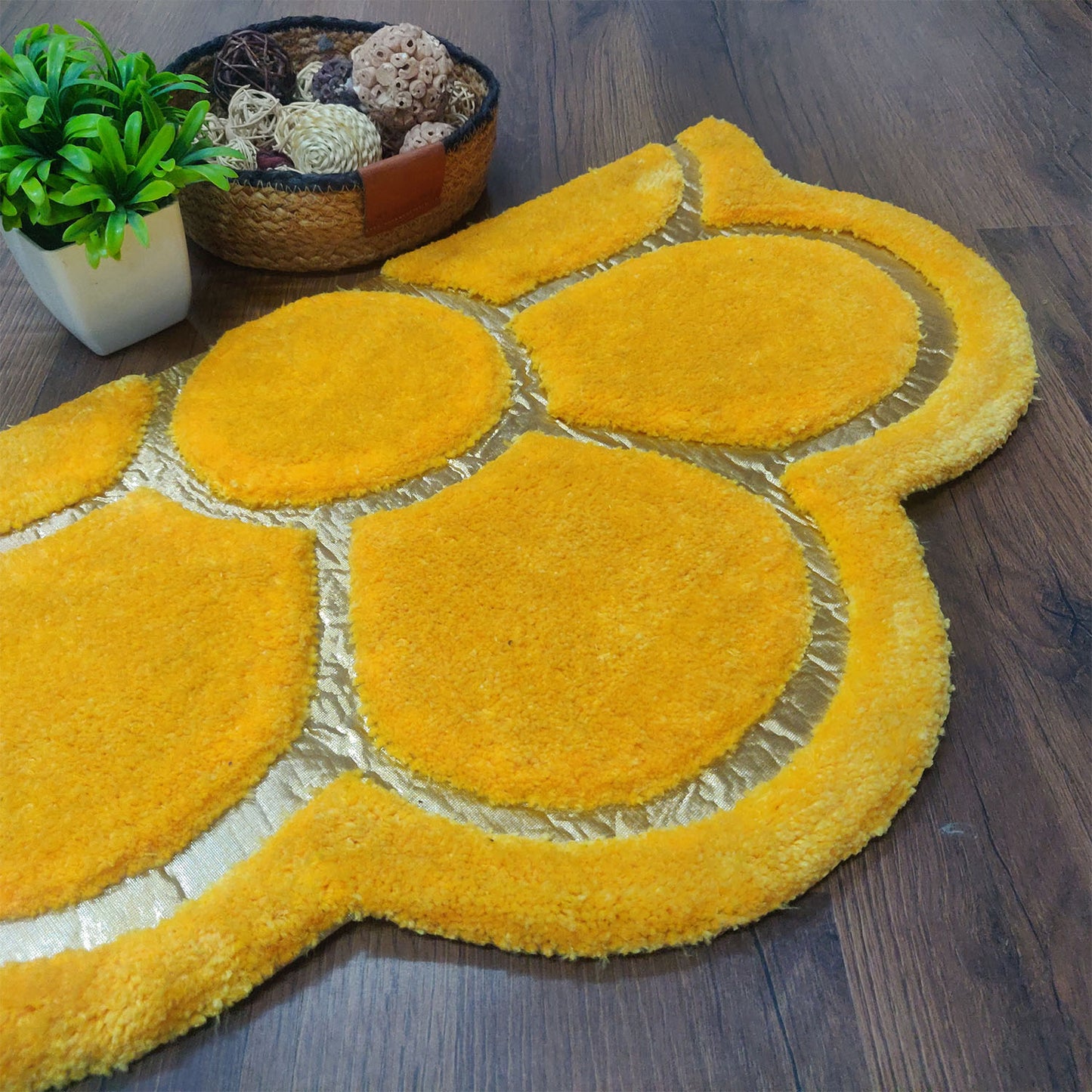 Avioni Divine Collection | Luxury Golden/Silver Touch Yellow Tufted Rug In Beautiful Flower Soft And Plush Handmade Door Mats | 25mm thick | BathMats -45x75 cms