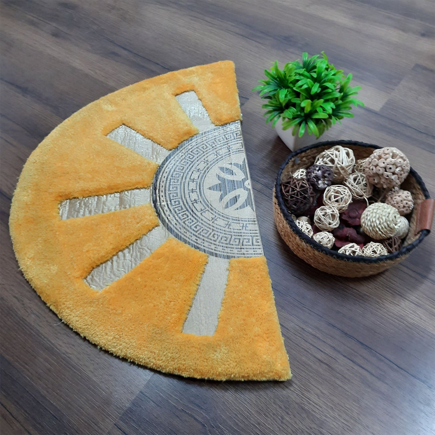 Avioni Divine Collection | Luxury Golden/Silver Touch Tufted Rug Yellow In Brightening Sun Soft And Plush Handmade Door Mats |~25mm Thickness | BathMats | 45x75cm size