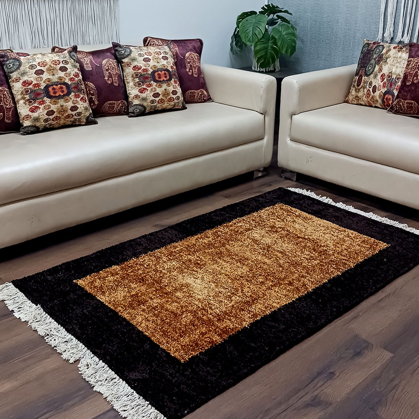 Avioni Faux Silk Carpets for Living Room/Pooja Room - Exclusive "Cut Shuttle" Hand loom Piece- Neo Modern Collection Brown And Coffee Carpet/Rug – 90cm x 150cm (~3×5 Feet)