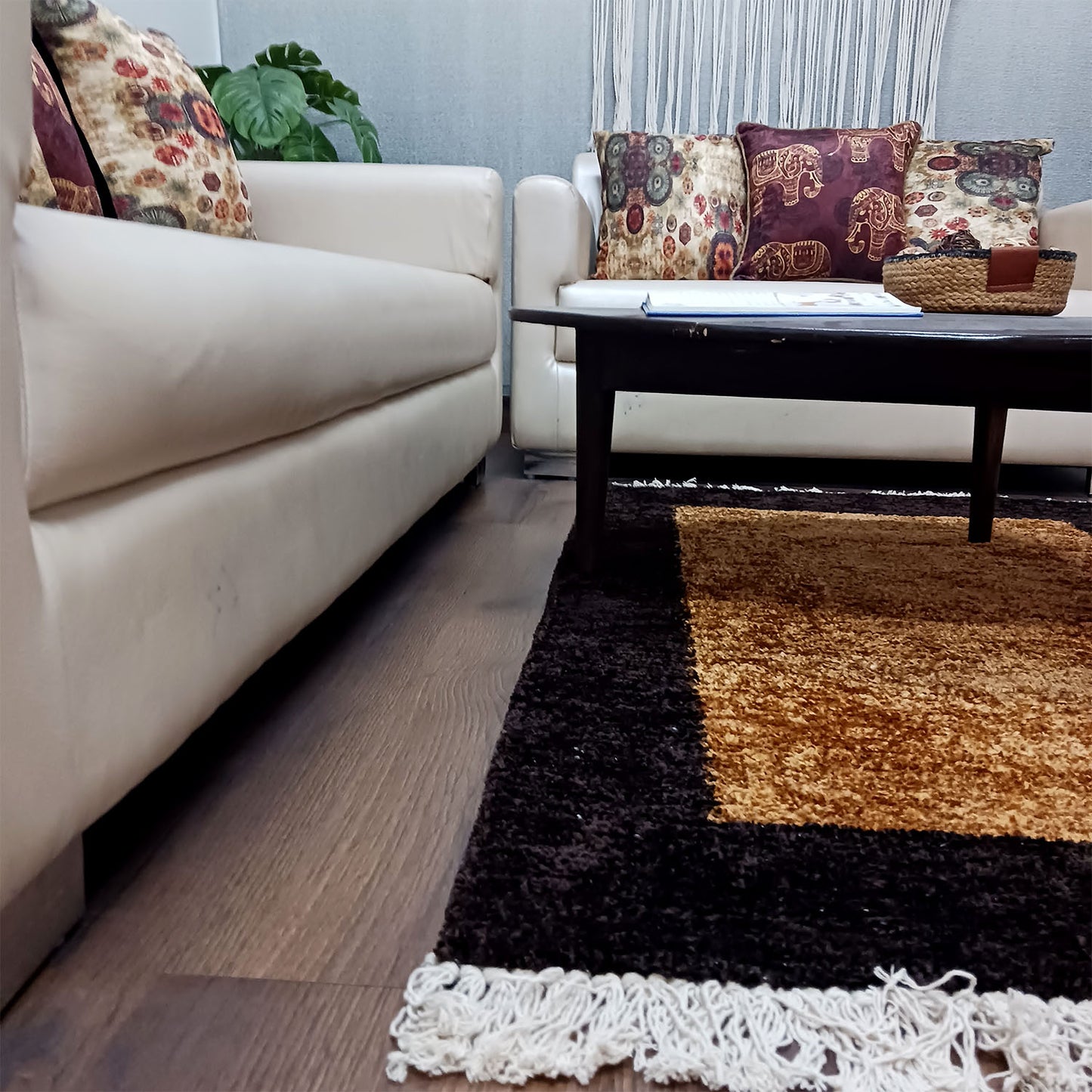 Avioni Faux Silk Carpets for Living Room/Pooja Room - Exclusive "Cut Shuttle" Hand loom Piece- Neo Modern Collection Brown And Coffee Carpet/Rug – 90cm x 150cm (~3×5 Feet)