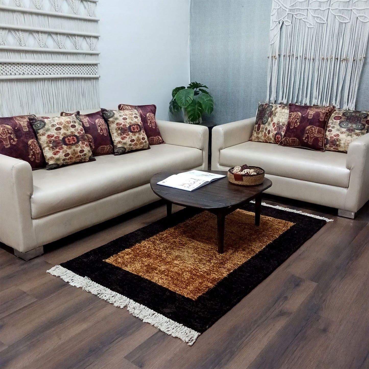 Avioni Faux Silk Carpets for Living Room/Pooja Room - Exclusive "Cut Shuttle" Hand loom Piece- Neo Modern Collection Brown And Coffee Carpet/Rug – 90cm x 150cm (~3×5 Feet)