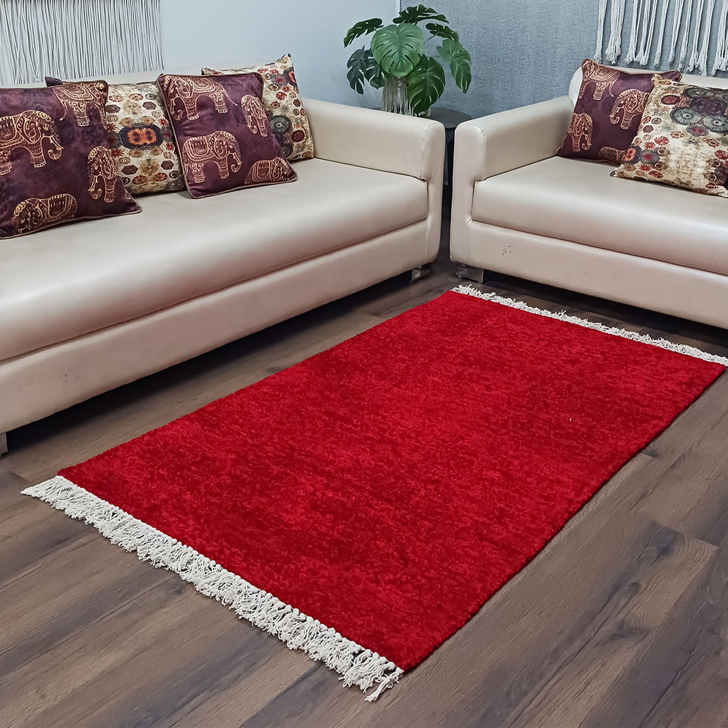 Avioni Carpets for Living Room/Pooja Room – Neo Modern Collection Red Carpet/Rug – 90cm x 150cm (~3×5 Feet)