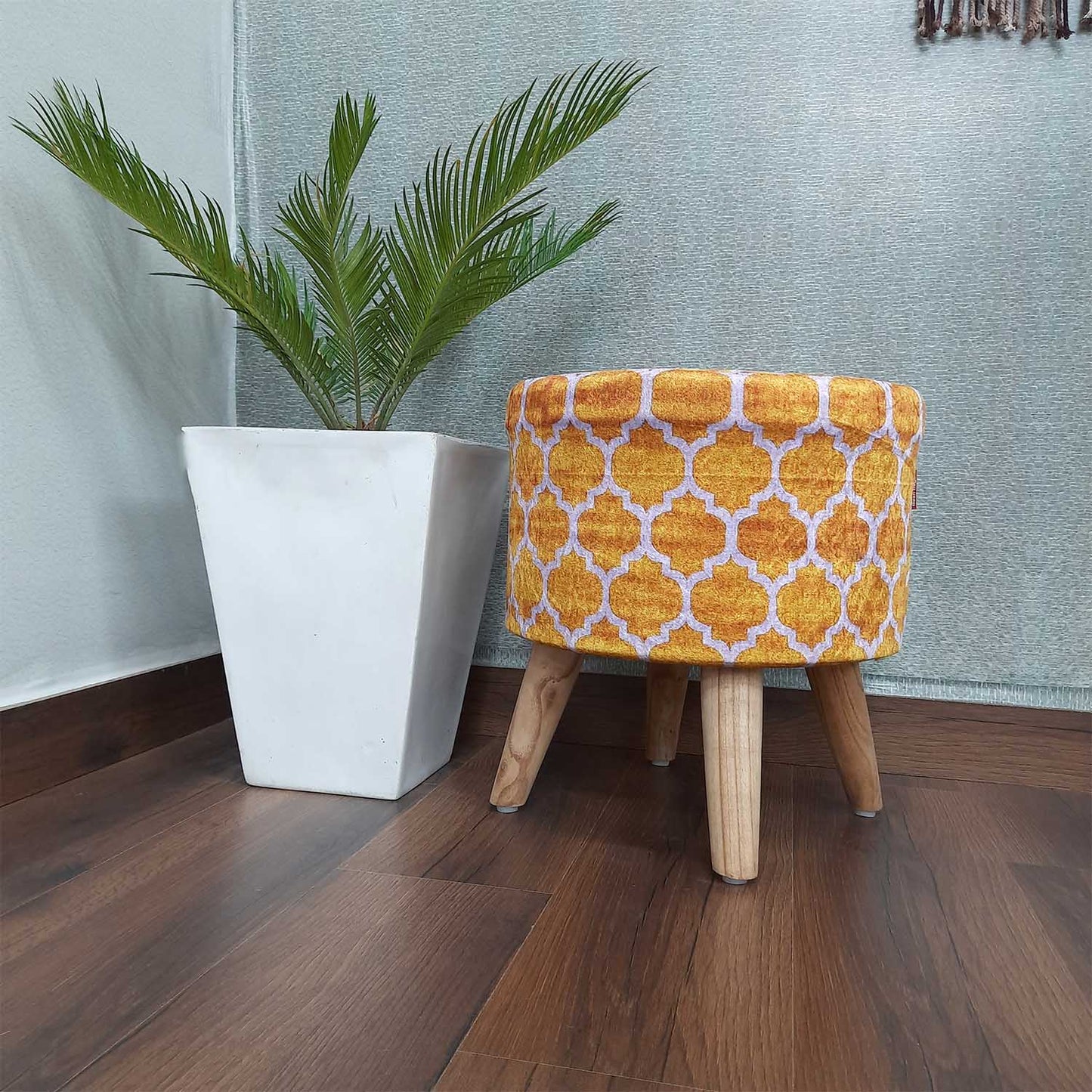 BIGMO Luxury Home Utility Padded Stool/ Ottoman (4 Legs-Added Stability-Natural Finish)