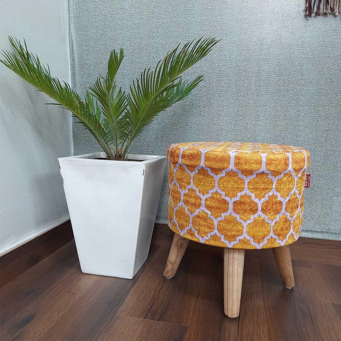 BIGMO Luxury Home Utility Padded Stool/ Ottoman (4 Legs-Added Stability-Natural Finish)