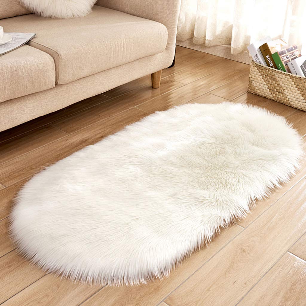 Shaggy Carpets – Soft Fluffy Rug – Snow White Premium Long Faux Fur – 120x75 cm Oval Shape – Avioni Carpet