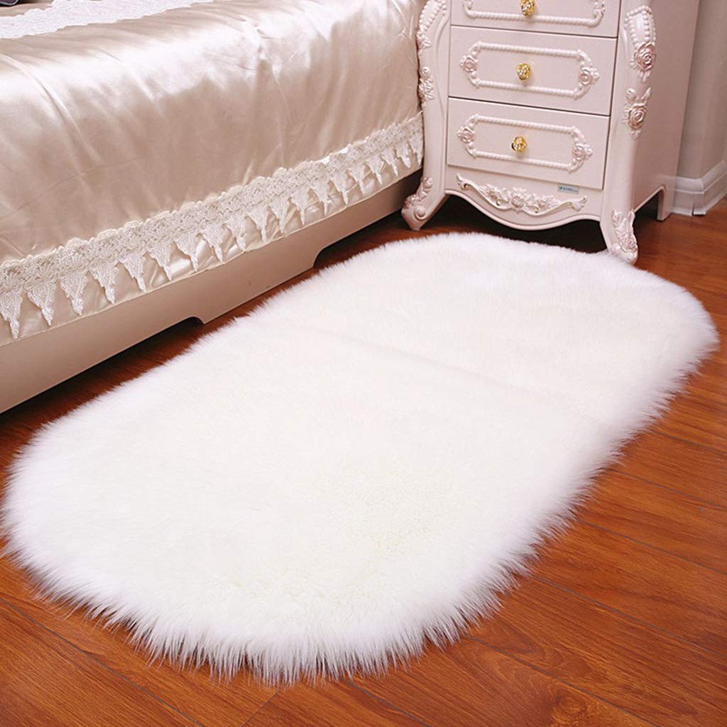 Shaggy Carpets – Soft Fluffy Rug – Snow White Premium Long Faux Fur – 120x75 cm Oval Shape – Avioni Carpet