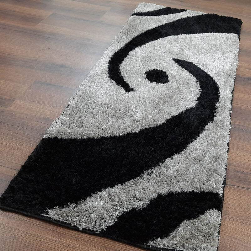 Handloom Shaggy Black And Gray Carpet/Bedside Runners (55cm x 137cm (~22″ x 55″)) by Avioni