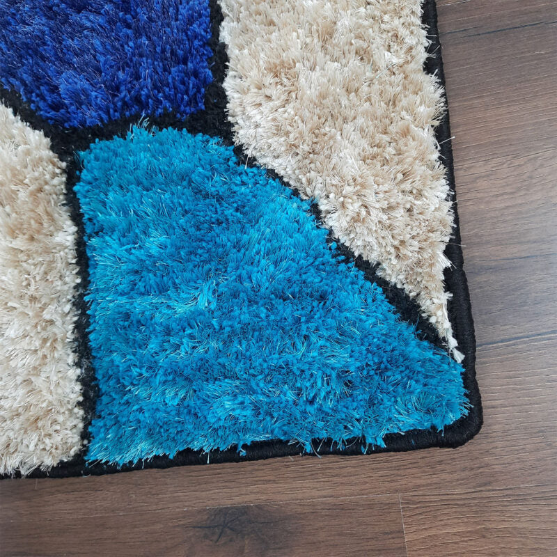 Handloom Shaggy Blue Stones Premium Bedside Carpet (55cm x 137cm (~22″ x 55″)) By Avioni