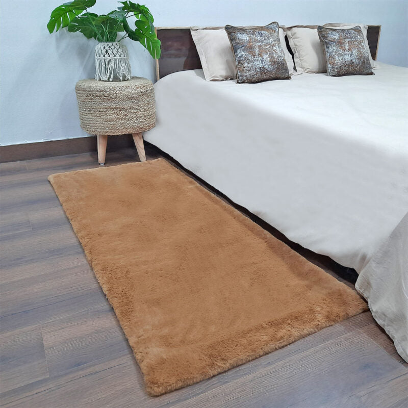 Loomkart – Avioni Ultra Soft Light Brown Cozy Faux Fluffy Fur Carpet for Bedroom/Hallway/Pooja Room-Easily Hand Washable- 60X150cm
