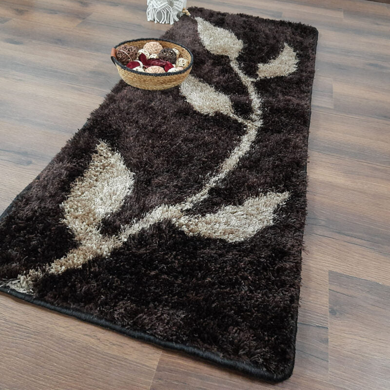 Handloom Shaggy Coffee Leaves Premium Bedside Carpet (55cm x 137cm (~22″ x 55″)) By Avioni