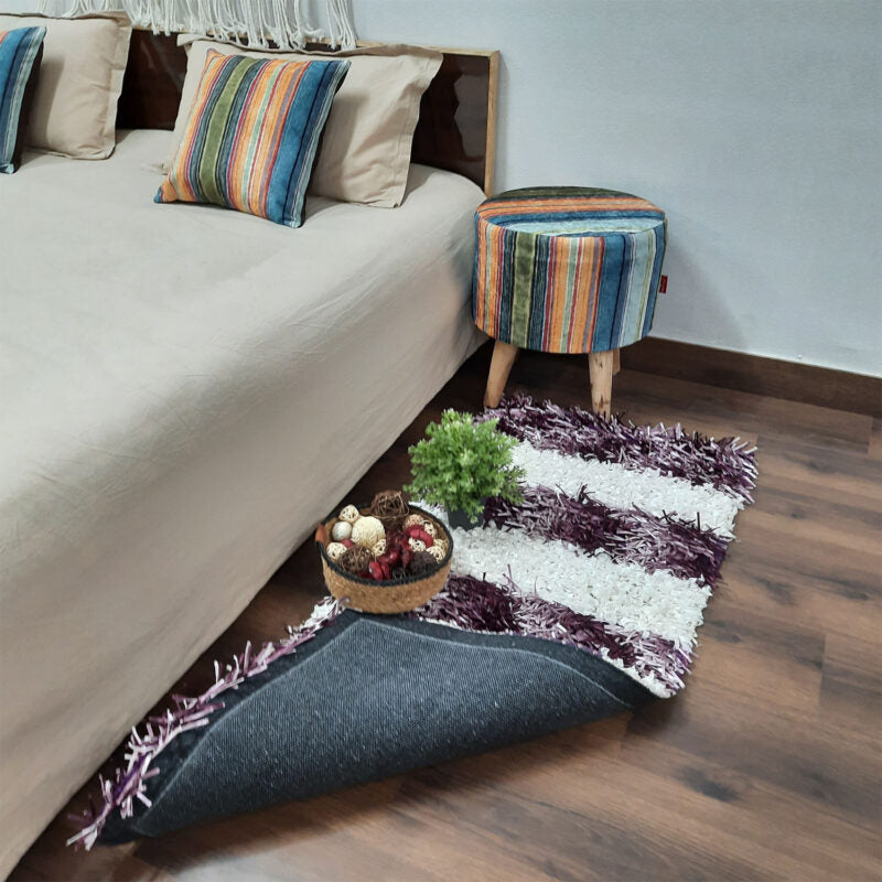 Buy Diwali Special Pooja Mat/ Bed Side Runner /Shaggy Rugs(56 X 140 cm) Purple And White By Avioni