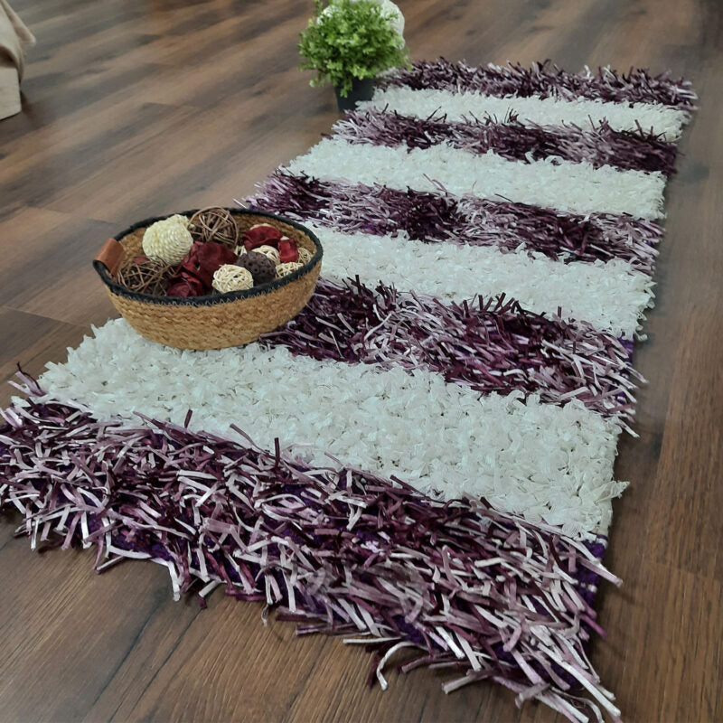 Buy Diwali Special Pooja Mat/ Bed Side Runner /Shaggy Rugs(56 X 140 cm) Purple And White By Avioni