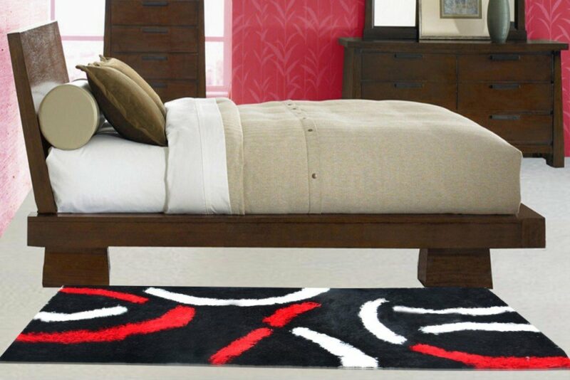 Handloom Shaggy Black Multicolor Carpet/Bedside Runners (55cm x 137cm (~22″ x 55″)) by Avioni