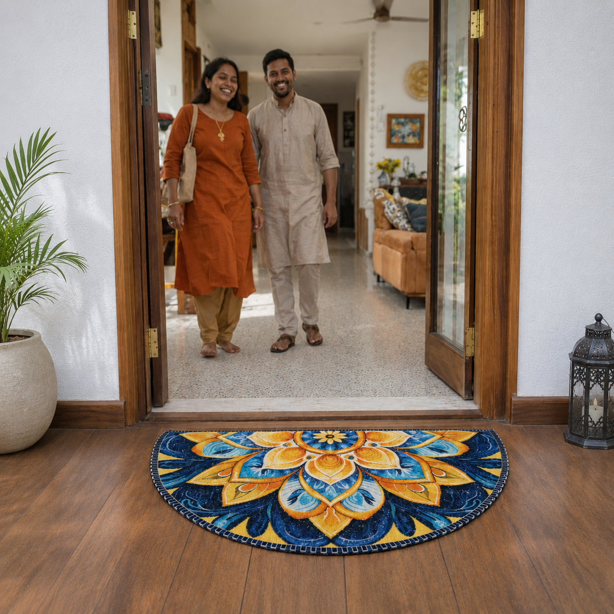 Avioni Home Floor Mats in Beautiful Rangoli Design | Anti Slip, Durable & Washable | Outdoor & Indoor