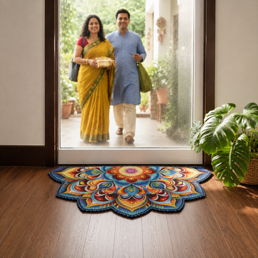 Avioni Home Floor Mats in Beautiful Rangoli Design | Anti Slip, Durable & Washable | Outdoor & Indoor