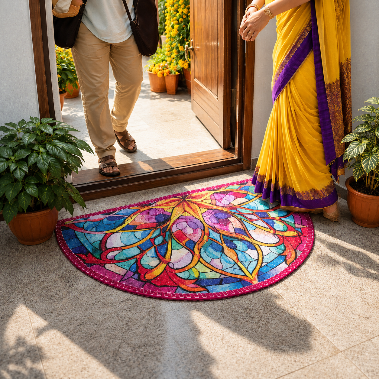 Avioni Home Floor Mats in Beautiful Rangoli Design | Anti Slip, Durable & Washable | Outdoor & Indoor