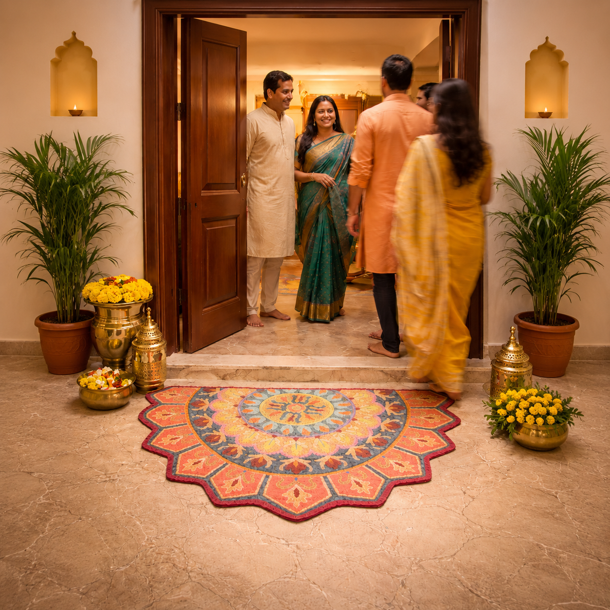 Avioni Home Floor Mats in Beautiful Traditional Rangoli Colors | Anti Slip, Durable & Washable | Outdoor & Indoor