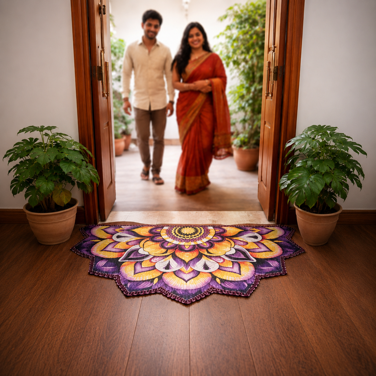 Avioni Home Floor Mats in Beautiful Rangoli Design | Anti Slip, Durable & Washable | Outdoor & Indoor