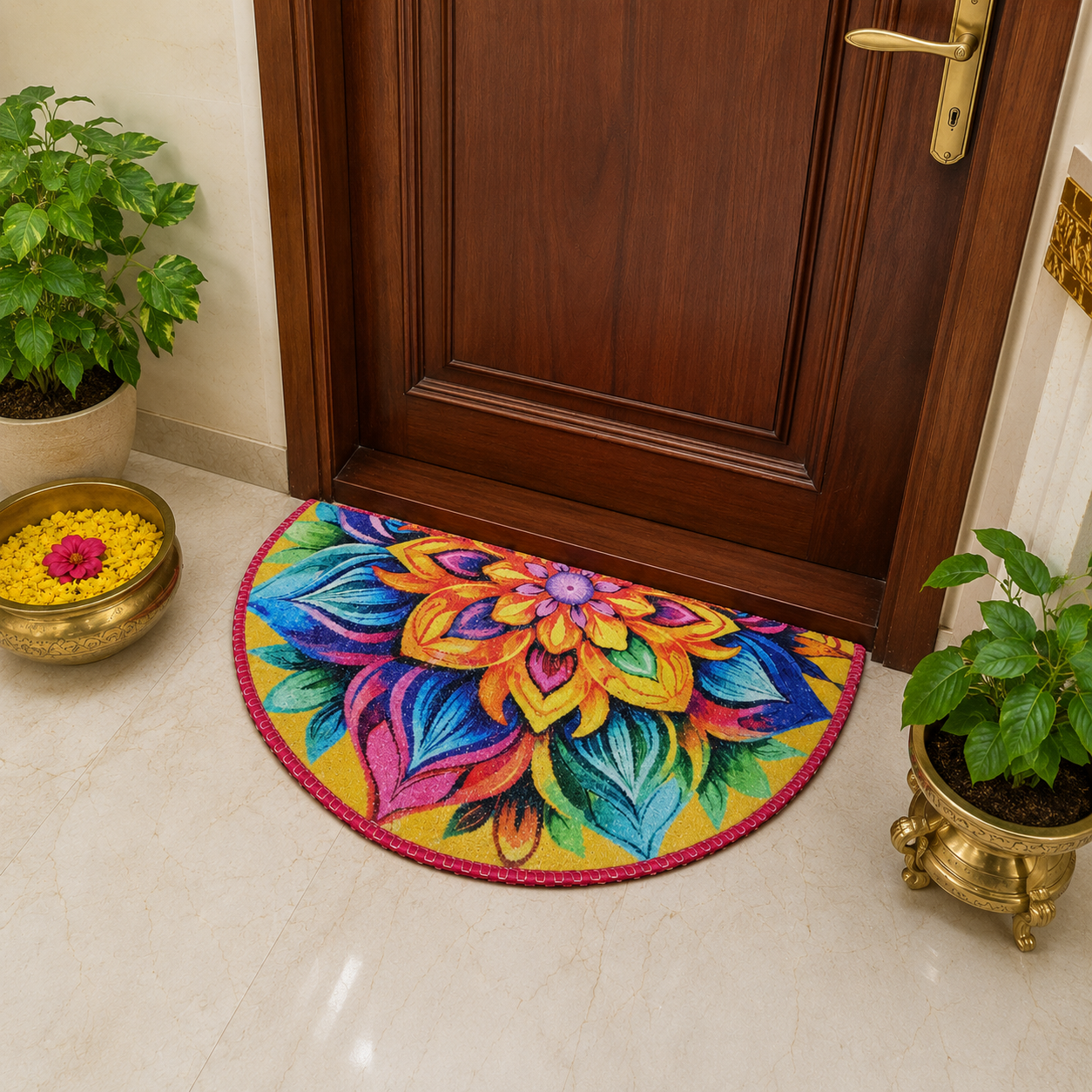 Avioni Home Floor Mats in Beautiful Rangoli Design | Anti Slip, Durable & Washable | Outdoor & Indoor