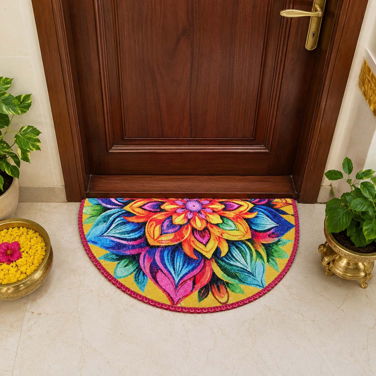 Avioni Home Floor Mats in Beautiful Rangoli Design | Anti Slip, Durable & Washable | Outdoor & Indoor