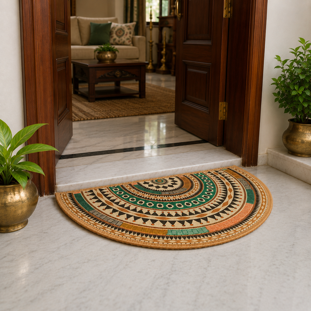 Avioni Home Floor Mats in Beautiful Boho Design | Semi Round | Anti Slip, Durable & Washable | Outdoor & Indoor