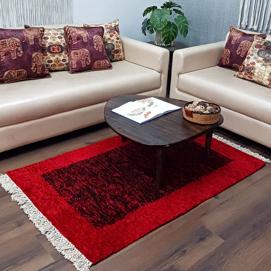 Avioni Carpet Faux Silk Neo Collection- Exclusive "Cut Shuttle" Hand loom Piece-Luxury Modern Border Tiedye Design – Red and Black