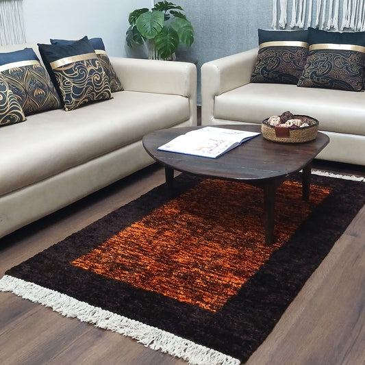 Avioni Faux Silk Carpets for Living Room/Pooja Room - Exclusive "Cut Shuttle" Hand loom Piece- Neo Modern Collection Brown And Coffee Carpet/Rug – 90cm x 150cm (~3×5 Feet)