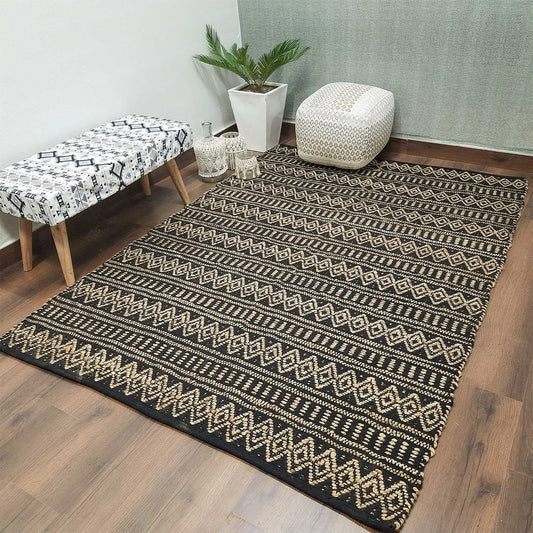 Avioni Home Eco Collection – Cotton & Jute Handwoven Diamond And Linear Pattern Carpet