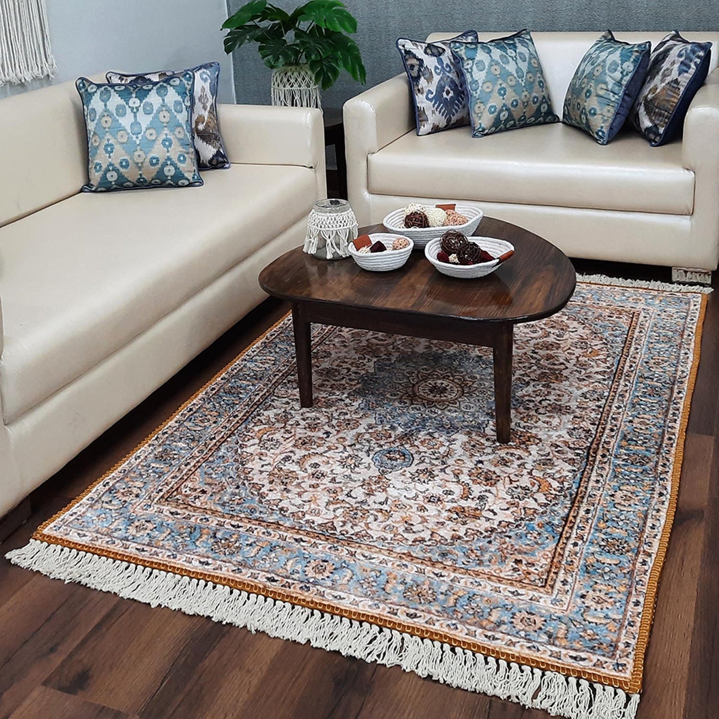 Silk Carpet Persian Design Collection Light Blue Beige – Living Room Rug -Avioni