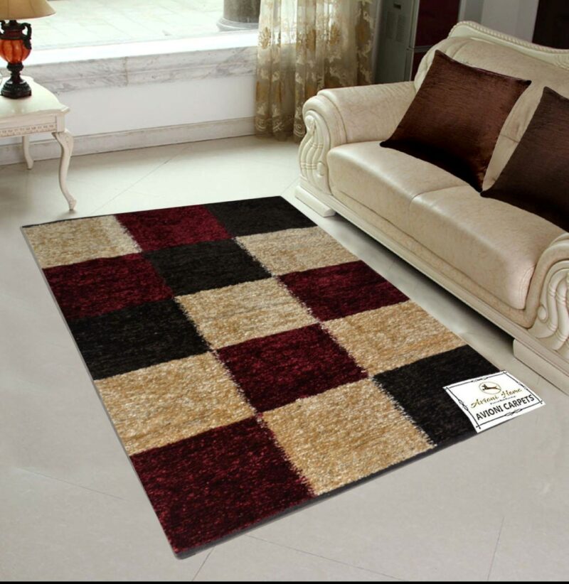 Avioni Rugs Red Beige Box Carpets For Living Room Actual Feather Touch- Softness Guaranteed-Handloom Made Reversible Light Weight