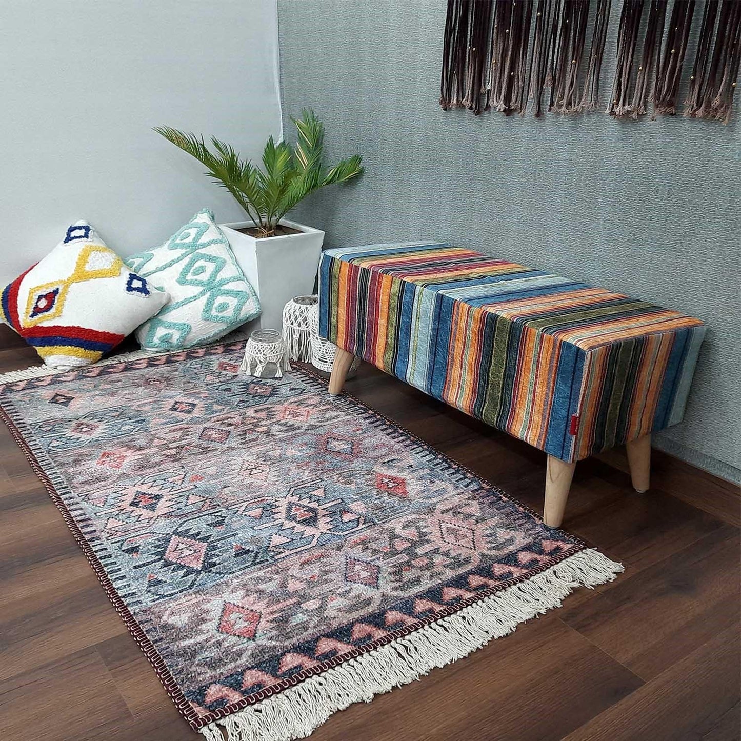 Avioni Washable Luxury Carpets -Ethnic Collection- Rustic Rug Shades of Gray / Multiple Sizes
