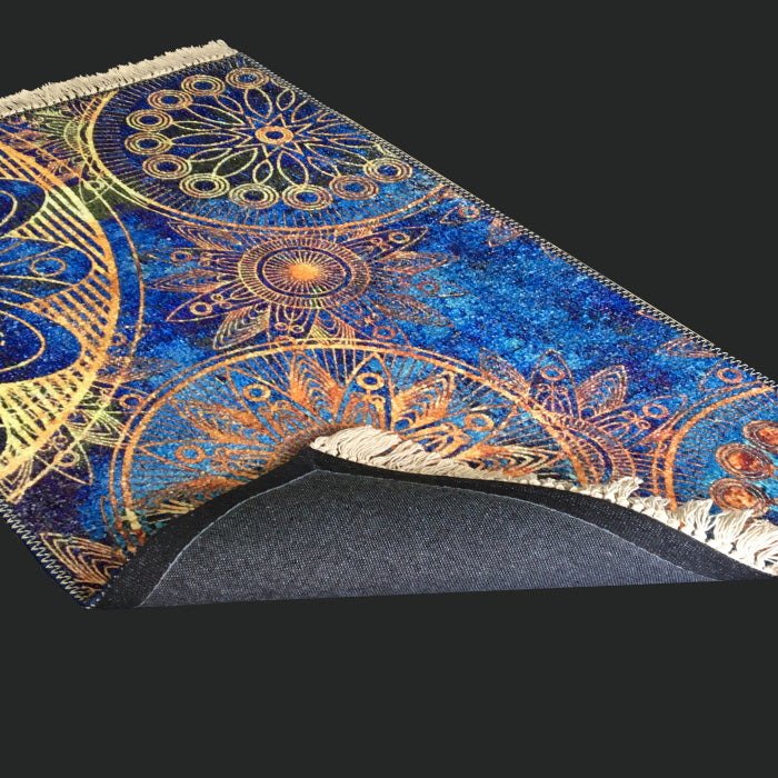 Silk Carpet Modern Design Collection Blue Mandala – Living Room Rug – 3×5 Feet (90 x 150 cms)-Avioni