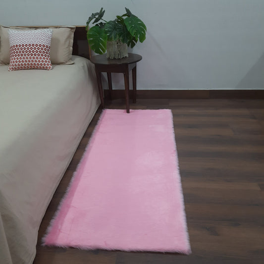 Avioni Ultra Soft Cozy Fluffy Faux White Fur Rug –Pink Color- Easily Hand Washable – Bedside/Hallway/Pooja Room- 60X150cm