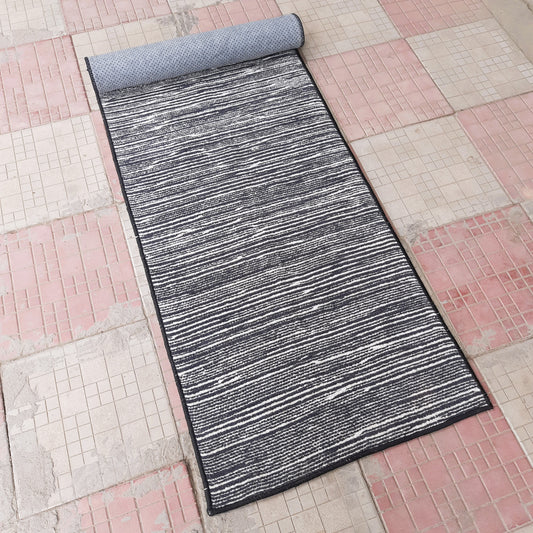 Avioni Luxury Soft Premium Chenille Stripe-Grey & Black-Yoga Mat 60cm x 180cm (~2×5.5 Feet)