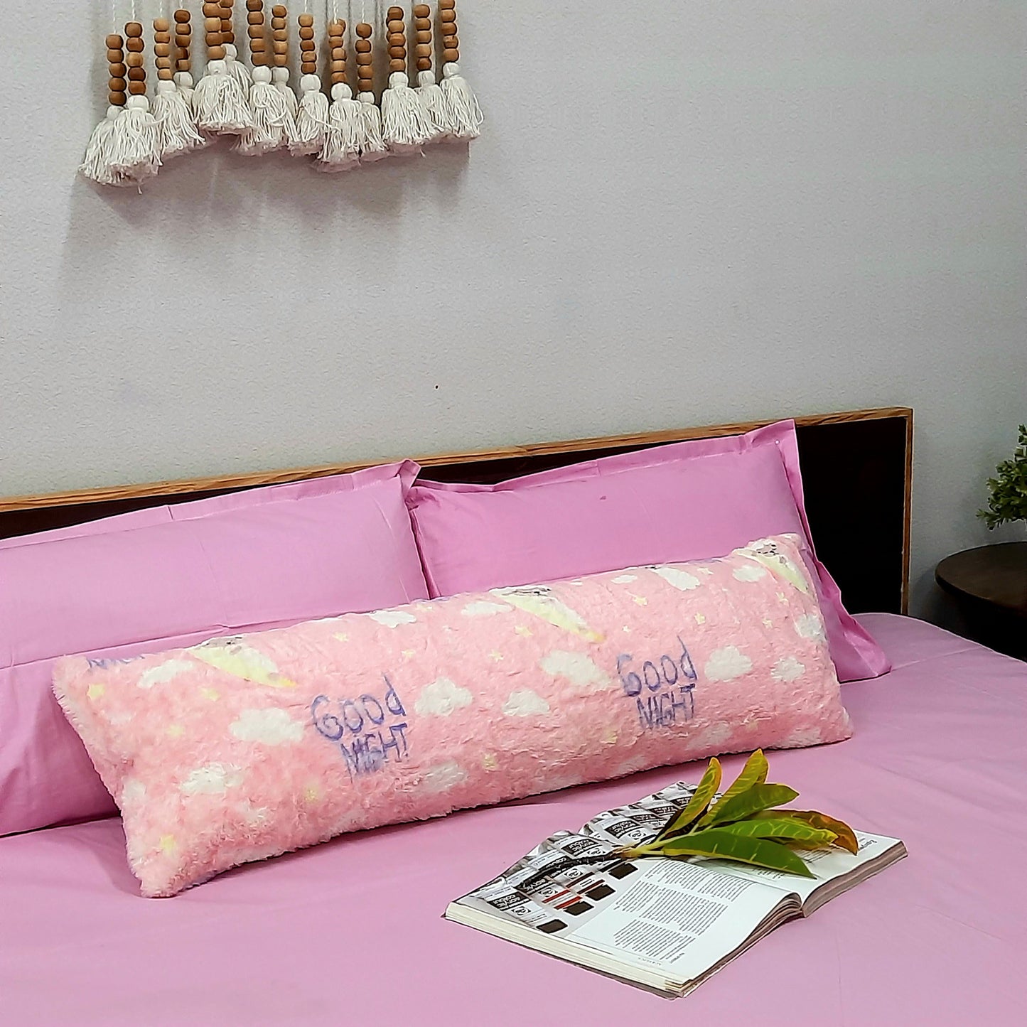 Avioni Soft Fluffy Plush Faux Fur CozyChic Cuddle Pillow|  Beautiful Pink Design | 40 x 13 inches (100 x 33 cms)