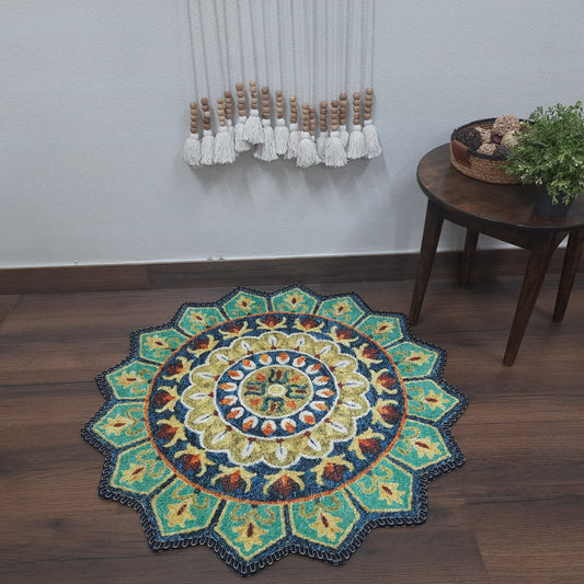 Avioni Home Floor Mats in Beautiful Traditional Cut loop Design Rangoli Colors | Anti Slip, Durable & Washable | Outdoor & Indoor