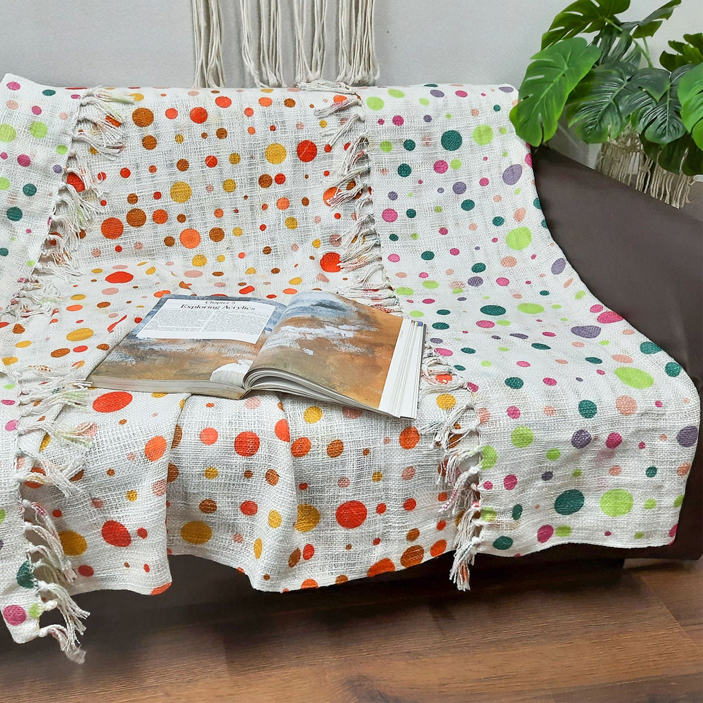 Avioni Polka Dot Reversible Soft Sofa Throw | Modern Design | Virgin Premium Polyester Slub Handloom Sofa Throw
